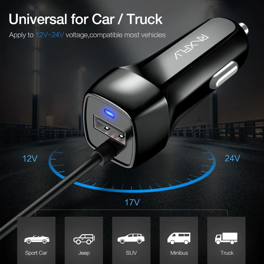 Автомобильное зарядное устройство RAXFLY Type-C Micro USB для iPhone быстрая зарядка Samsung A50 A70