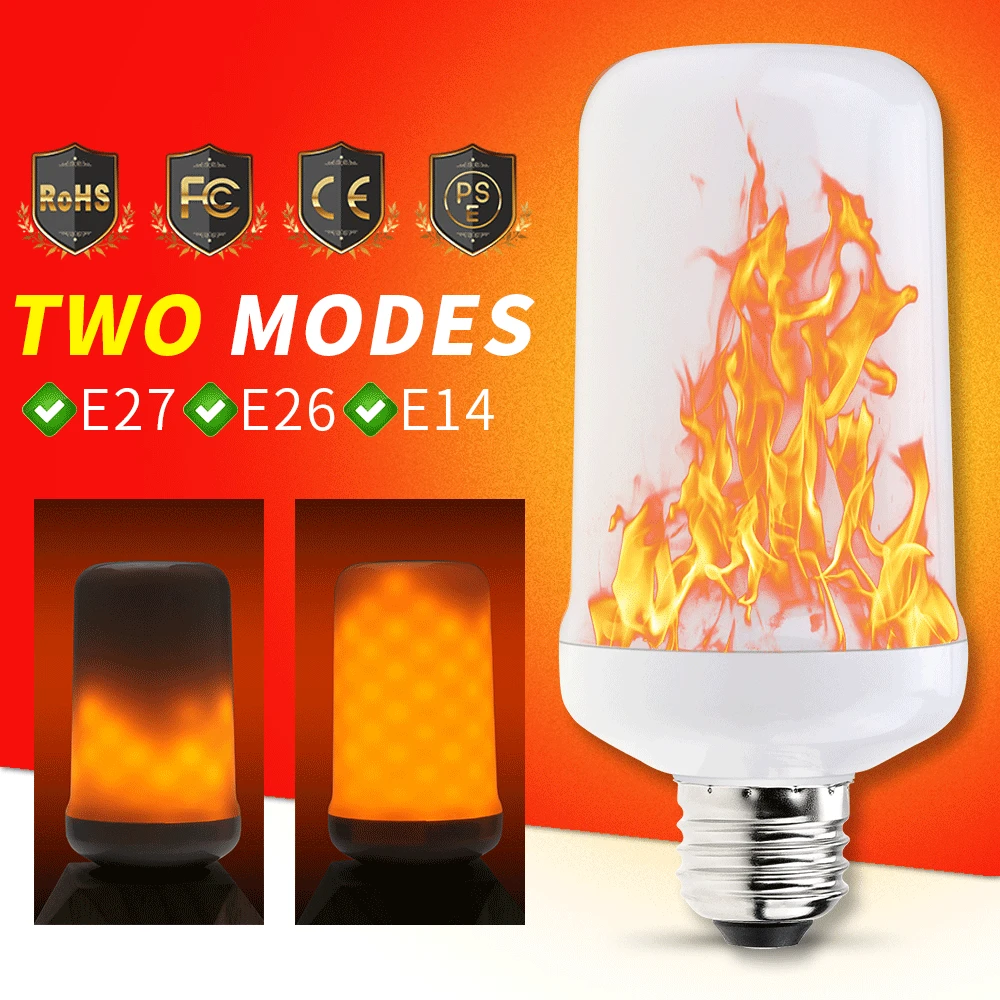 

LED Fire Light Bulb E27 Flame Effect Creative Lamp E14 LED Burning Candle Lamp E26 Flickering Emulation 99leds 2 Modes AC85-265V
