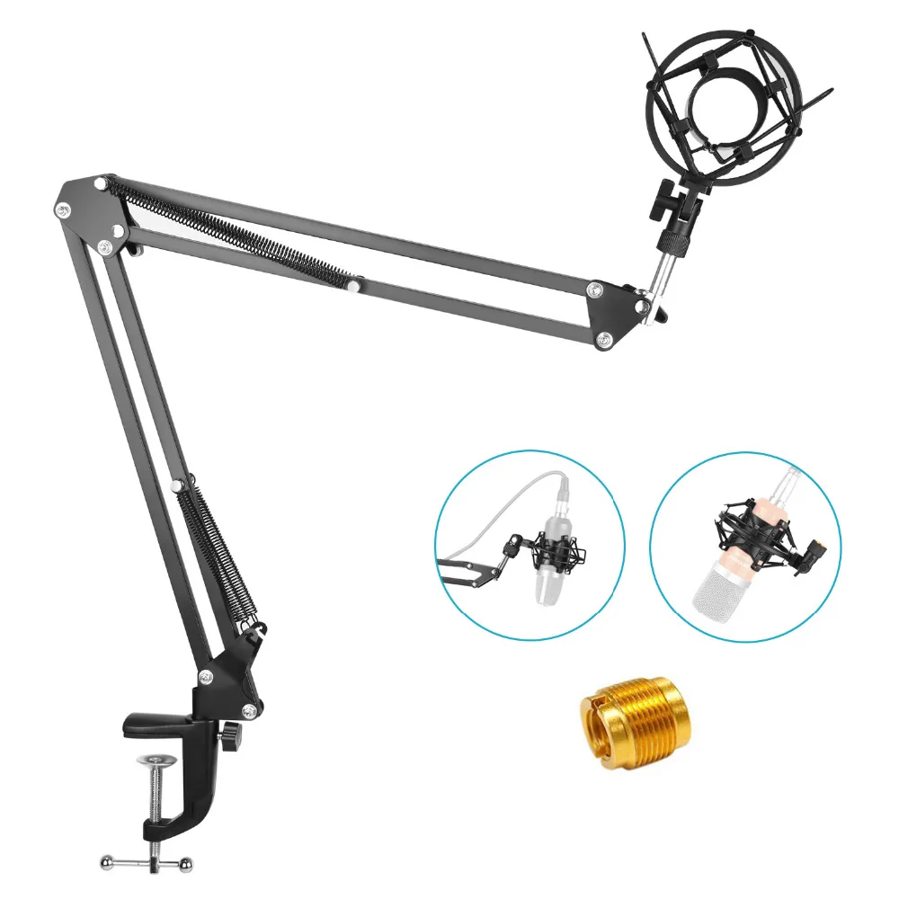 Neewer Adjustable Microphone Suspension Boom Scissor Arm Stand with Universal Microphone Shock Mount Holder for Broadcasting
Neewer Adjustable Microphone Suspension Boom Scissor Arm Stand with Universal Microphone Shock Mount Holder for Broadcasting