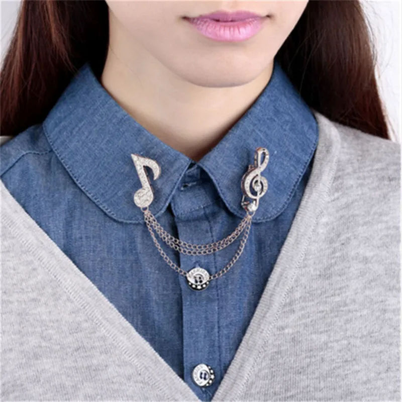 Vintage Personality Brooch Gold Silver Color Chain Crystal Collar Pin Clip Music Note Men Women Neck Tip Accessaries
Vintage Personality Brooch Gold Silver Color Chain Crystal Collar Pin Clip Music Note Men Women Neck Tip Accessaries