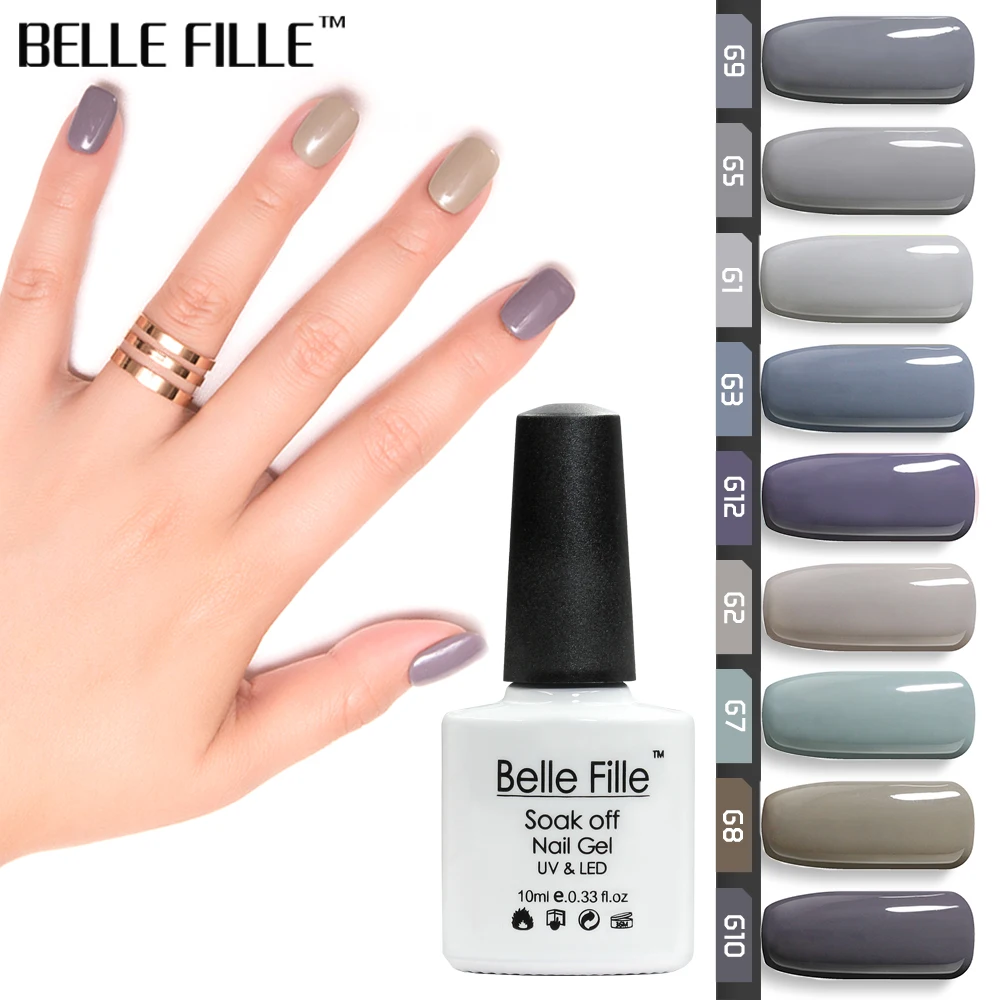 BELLE FILLE темно серый серии цвета УФ гель лаки для ногтей 10 мл Soak Off Лак гвозди книги