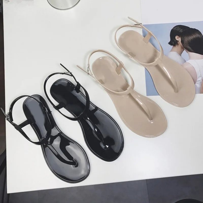 Новинка женские сандалии на плоской подошве с Т-образным ремешком и пряжкой