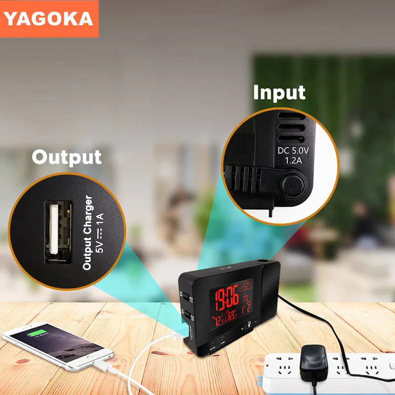 EU & USA Plug Optional 433MHz Phone Charging Digital Projection Alarm Clock Weather Station
EU & USA Plug Optional 433MHz Phone Charging Digital Projection Alarm Clock Weather Station