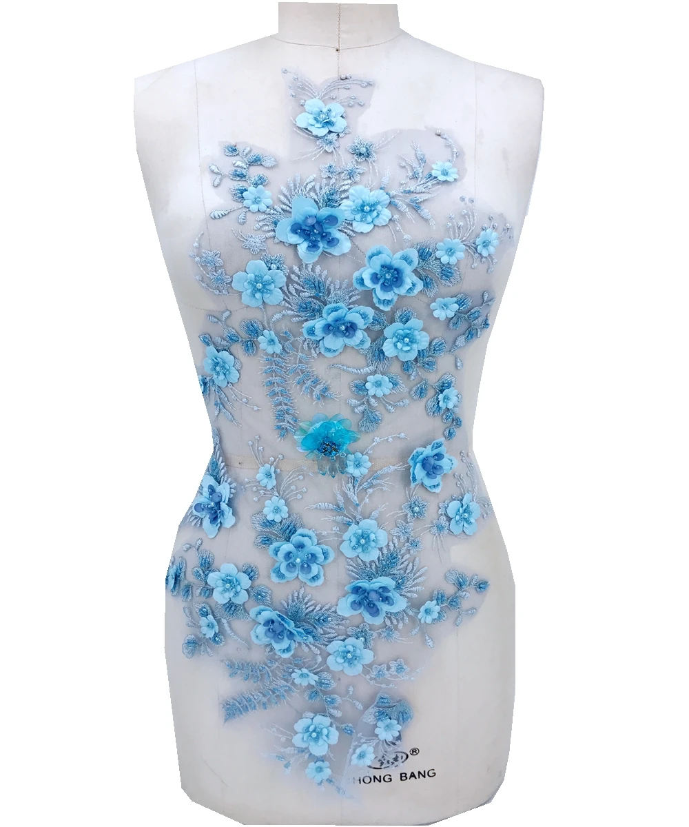 sew on bead sequins light blue Three-dimensional flowers lace applique trim patches 62*32cm for dress DIY accessories 
sew on bead sequins light blue Three-dimensional flowers lace applique trim patches 62*32cm for dress DIY accessories