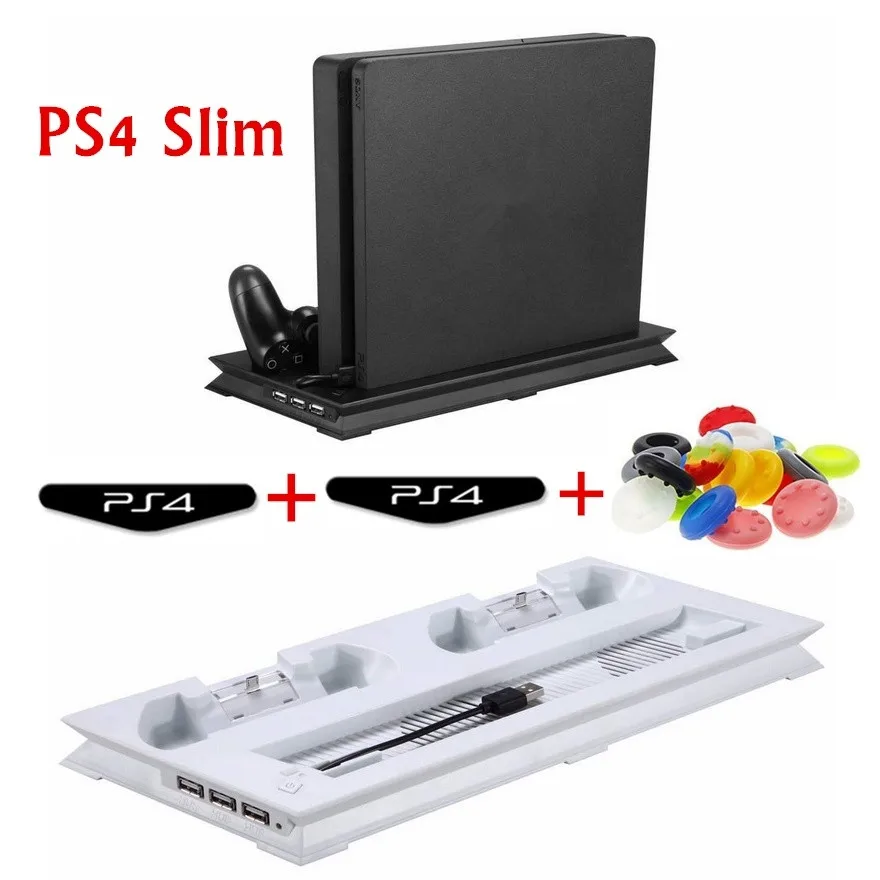 Vertical Stand Cooling Fan Charger for PS4 Slim Console w/Dual Charging Station Controllers Black/White | Электроника