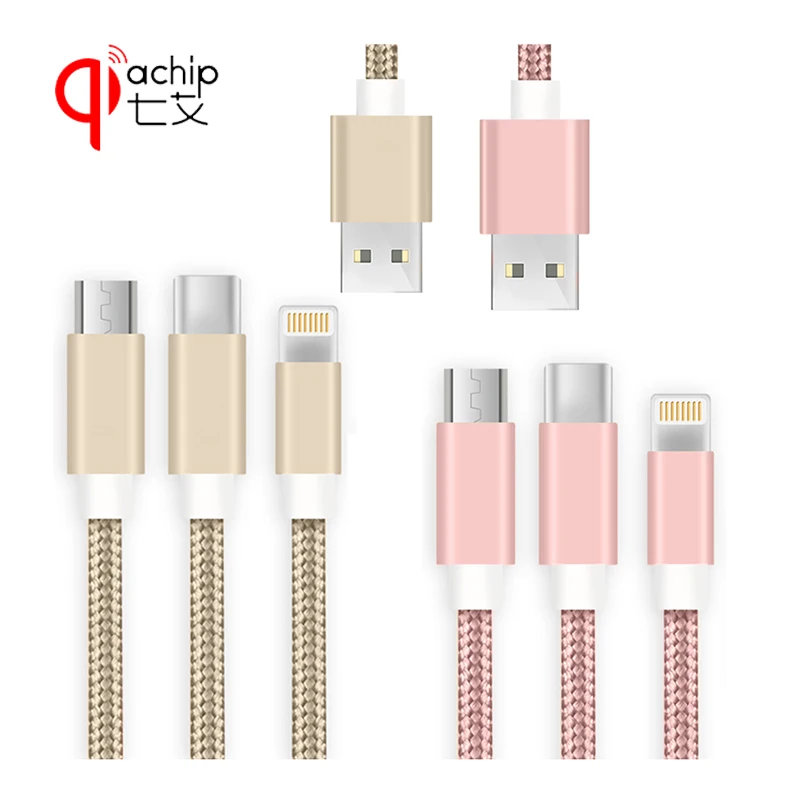 3 в 1 USB кабель для передачи данных iPhone type C Micro нейлоновый быстрой зарядки huawei samsung
