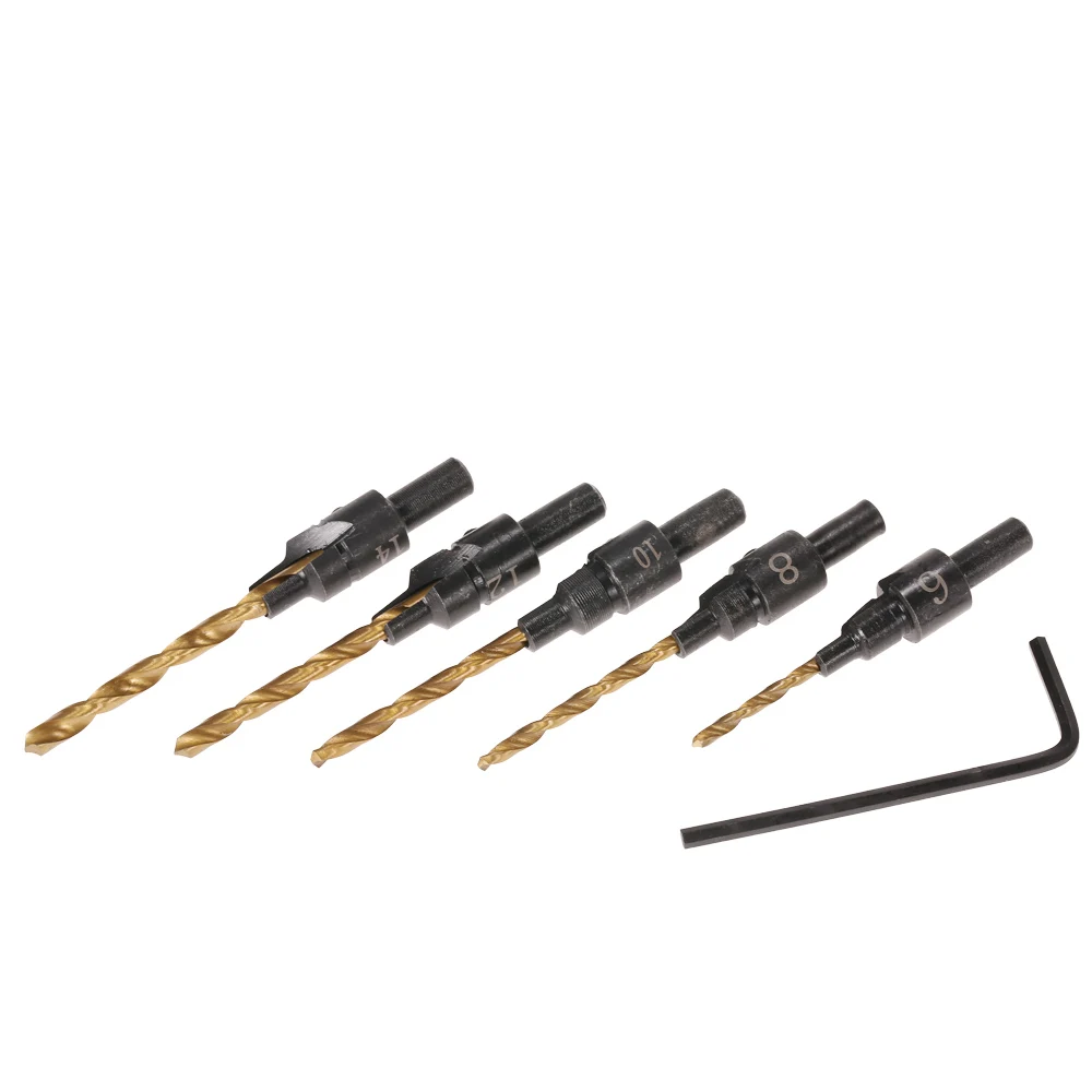 5pcs HSS drill bits set Countersink Drill Cone Bit Set Hex Shank Screw Carpentry Reamer Chamfer Milling #6 #8 #10 #12 #14 | Инструменты