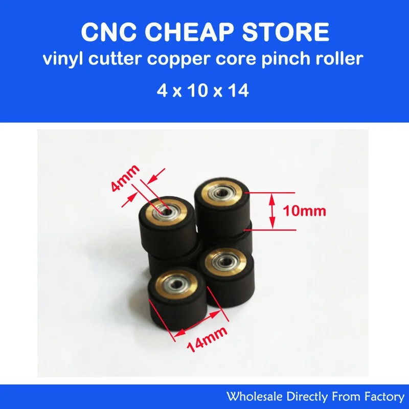 

10Pcs 4x10x14mm Roland Mimaki Pinch Roller Wheel cutting plotter rubber Vinyl Cutter pressure roller pressure wheel Copper