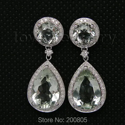 

LOVERJEWELRY Women Drop Earrings Round 7mm Pear 9x14mm Vintage Jewelry Solid 14Kt White Gold Natural Diamond Amethyst Earrings