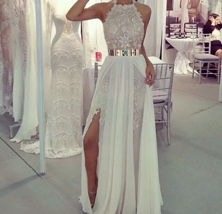 Sexy long prom dresses halter neck sleeveless beaded sash lace chiffon vestido de festa party dress P209
Sexy long prom dresses halter neck sleeveless beaded sash lace chiffon vestido de festa party dress P209