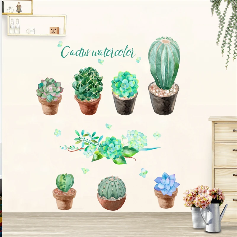 

Garden Potted Plants Cactus Aloe Wall Stickers Home Decor Accessories LivingRoom Flower Butterfly Bonsai Decals Mural Art Poster