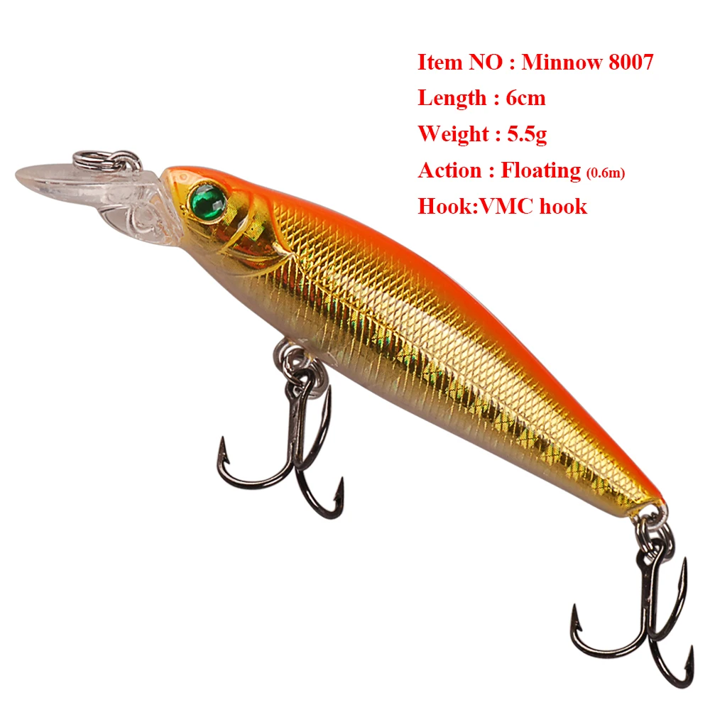 TAF Quality Fishing Lure 6cm 5.5g Floating 0.6m Isca Artificial Hard Bait France VMC Hook Carp Fishing ABS Plastic Wobblers
TAF Quality Fishing Lure 6cm 5.5g Floating 0.6m Isca Artificial Hard Bait France VMC Hook Carp Fishing ABS Plastic Wobblers