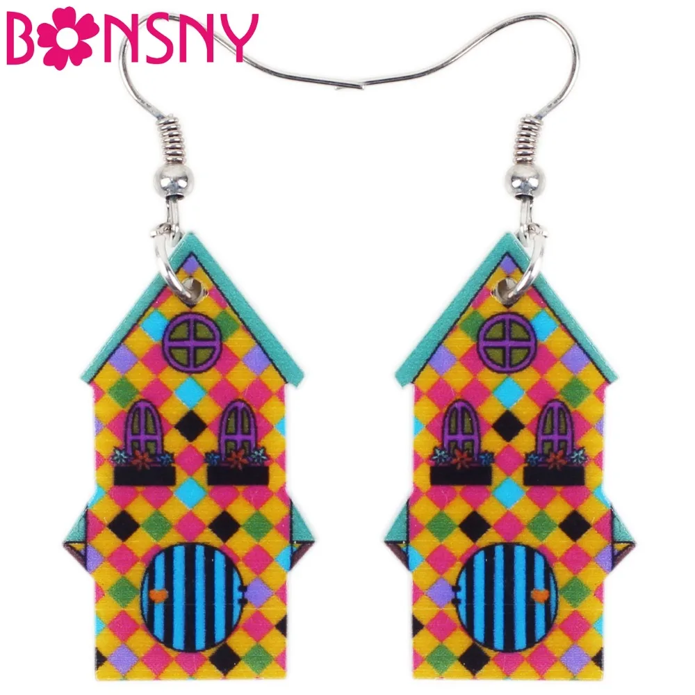 Bonsny Acrylic Peak Roof House Earrings Mosaic Drop Big Long Dangle Fashion Novelty Jewelry For Girl Women Wholesale Accessories
Bonsny Acrylic Peak Roof House Earrings Mosaic Drop Big Long Dangle Fashion Novelty Jewelry For Girl Women Wholesale Accessories