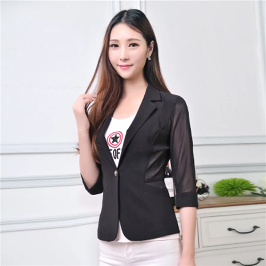 Летние белые Блейзер Для женщин Slim Fit Пиджаки и жакеты женские Бизнес костюм Jaquetas