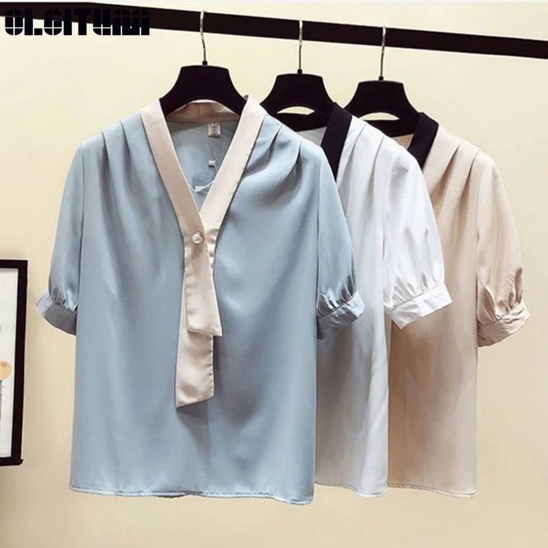 Women's Blouses Shirts V-neck Chiffon Shirt Female Short Sleeve 2020 New Summer Korean Version Wild Temperament Shirt BS406
Women's Blouses Shirts V-neck Chiffon Shirt Female Short Sleeve 2020 New Summer Korean Version Wild Temperament Shirt BS406