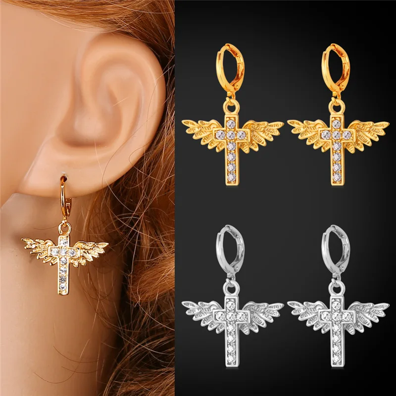 Cross Earrings For Women Fashion Jewelry Vintage Yellow Gold Color Rhinestone Angel Wings Drop Earrings E1106
Cross Earrings For Women Fashion Jewelry Vintage Yellow Gold Color Rhinestone Angel Wings Drop Earrings E1106