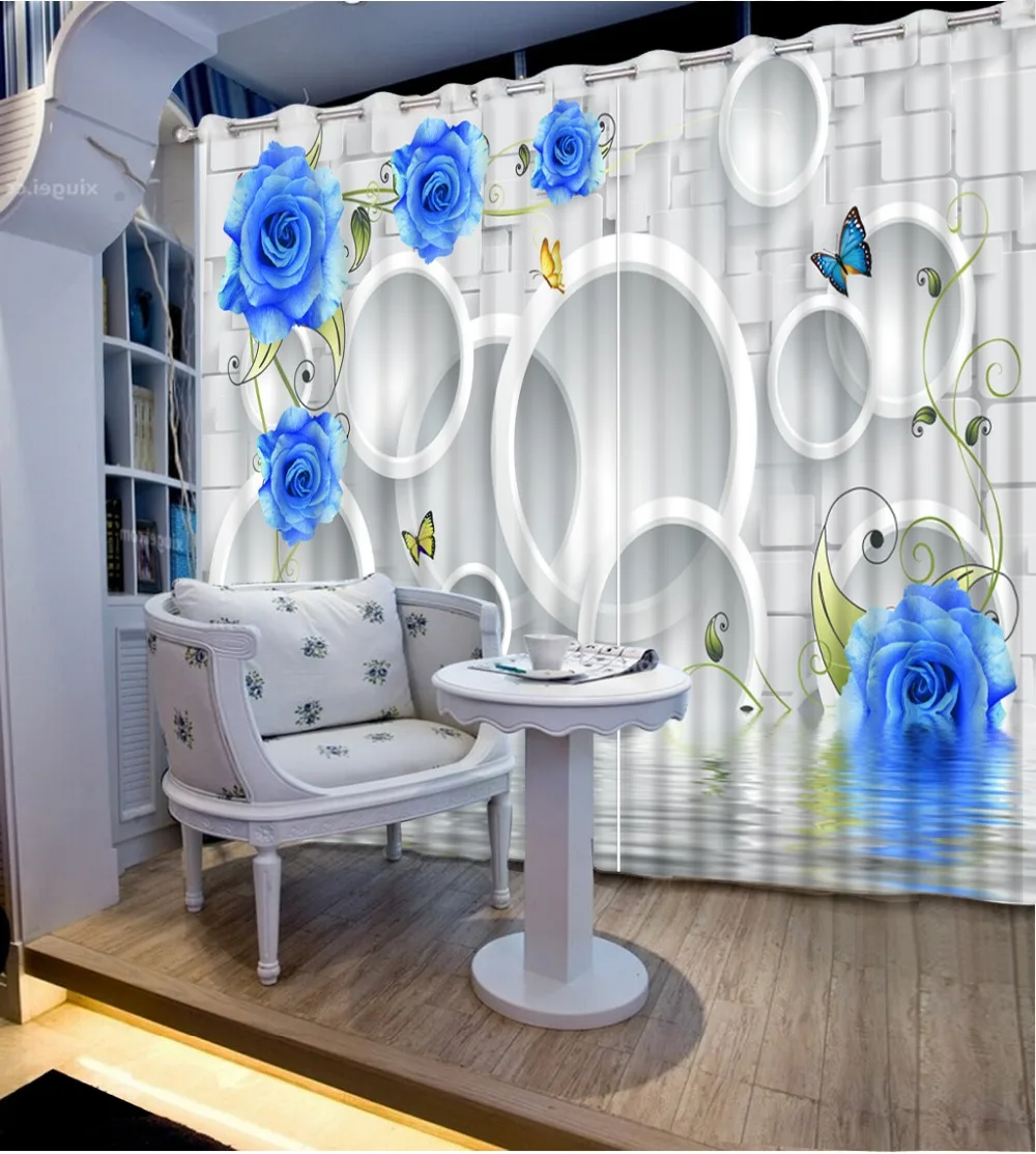 Новый пользовательский 3D красивый занавес украшение синяя Роза цветок ткань