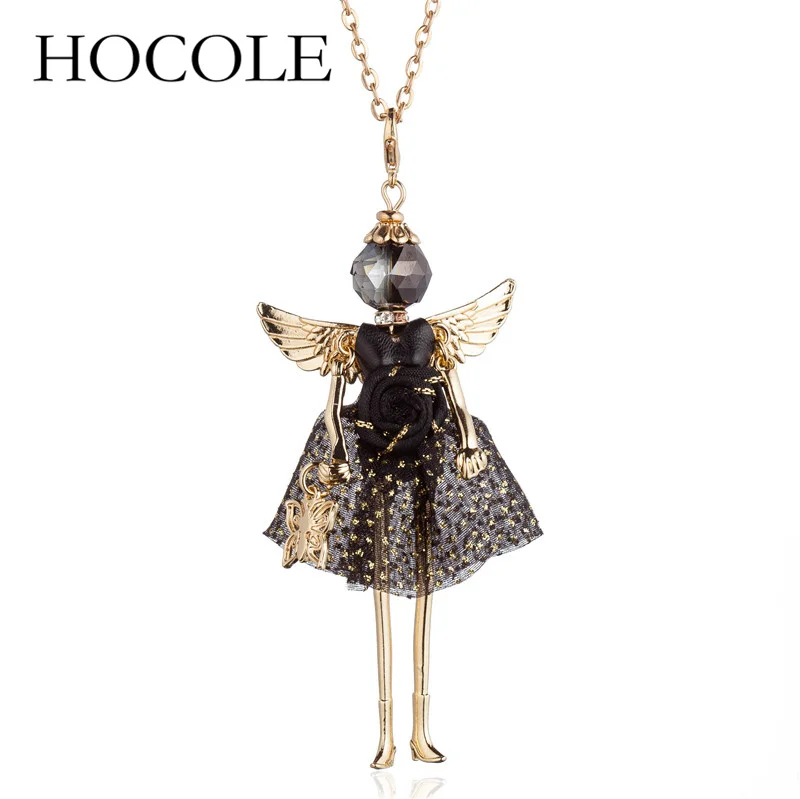 HOCOLE New 2018 women doll long necklace angel wings pendant handmade girl Lovely maxi necklaces & pendants hot fashion jewelry |