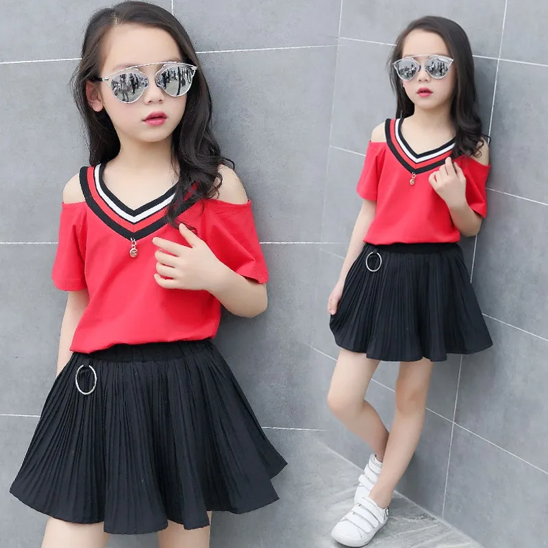 Summer Girls Clothes New Casual Children Clothing Sets Short Sleeve Flower Shirts Red Skirt Kids Girls Outfits
Summer Girls Clothes New Casual Children Clothing Sets Short Sleeve Flower Shirts Red Skirt Kids Girls Outfits