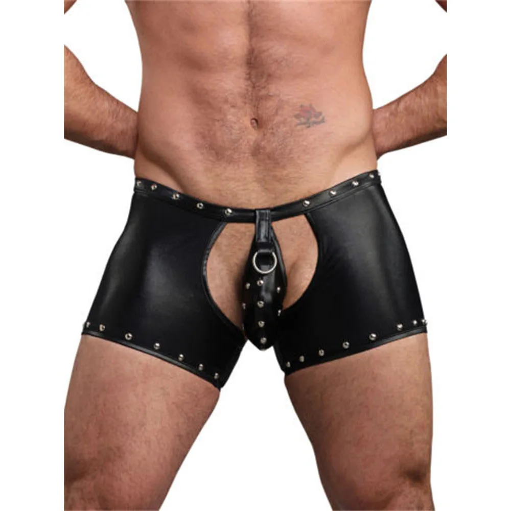Punk Gothic Sexy PVC Shorts Men Black Panties Hollow Out Boxers Pole Dance Costume Faux Leather Game Uniform X6658
Punk Gothic Sexy PVC Shorts Men Black Panties Hollow Out Boxers Pole Dance Costume Faux Leather Game Uniform X6658