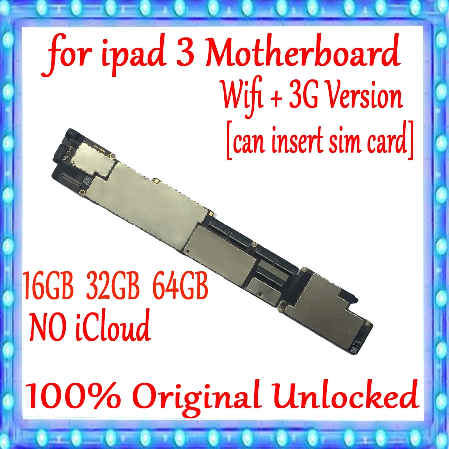 Factory unlocked for ipad 3 Wifi+3G Version /Wifi Version Motherboard with Free iCloud,100% Original for ipad 3 Mainboard
Factory unlocked for ipad 3 Wifi+3G Version /Wifi Version Motherboard with Free iCloud,100% Original for ipad 3 Mainboard
