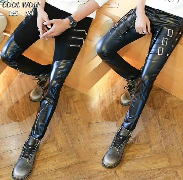 Autumn winter personality fashion motorcycle faux leather pants mens feet pants pu trousers for men pantalon homme zipper black
Autumn winter personality fashion motorcycle faux leather pants mens feet pants pu trousers for men pantalon homme zipper black