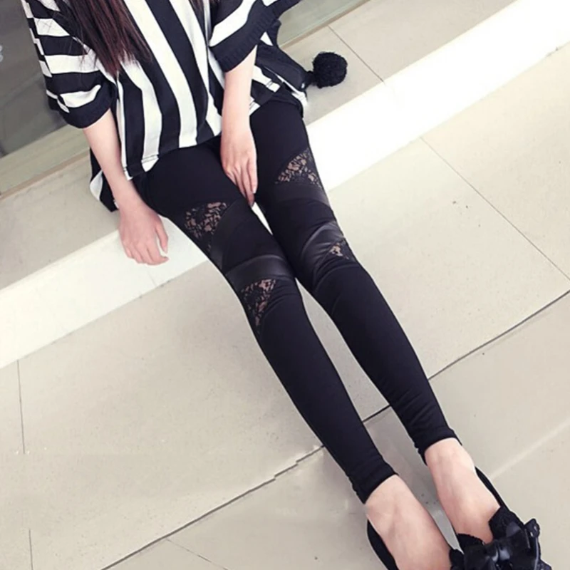 Women Girl Black Warm Lace Leggings Skinny Stretch Pants for Autumn Winter 2020 New Charming Triangular Lace PU Leather Leggings
Women Girl Black Warm Lace Leggings Skinny Stretch Pants for Autumn Winter 2020 New Charming Triangular Lace PU Leather Leggings