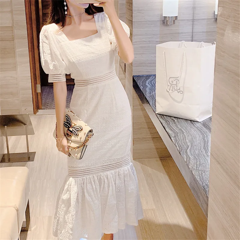 Summer Women's Square Collar Korean Dress Sexy High Waist Hollow Fishtail Dress Bag Hip Women's Fashion Party Dress Vestidos
Summer Women's Square Collar Korean Dress Sexy High Waist Hollow Fishtail Dress Bag Hip Women's Fashion Party Dress Vestidos