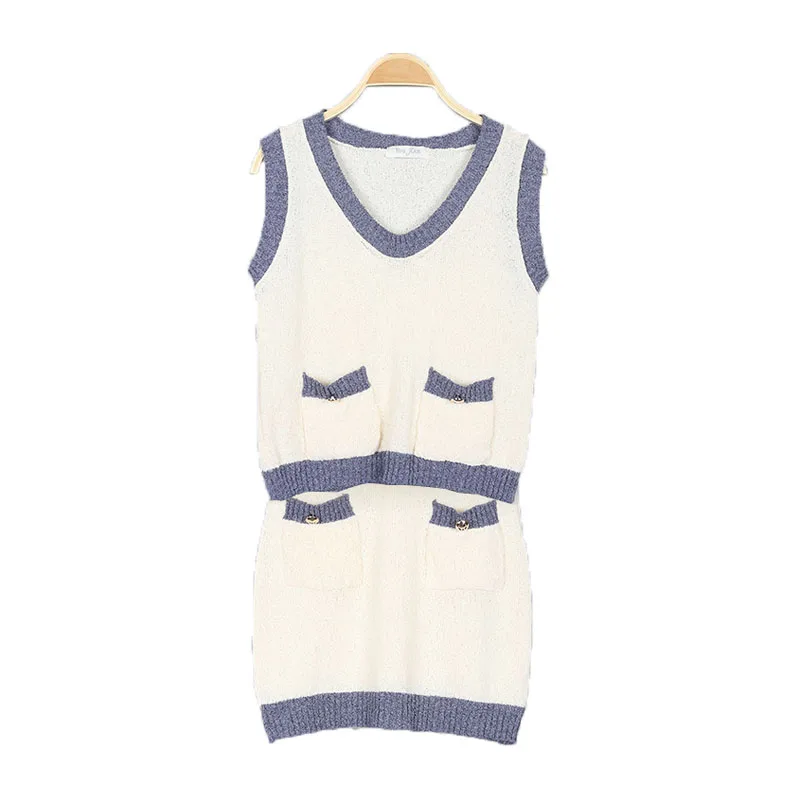 PERHAPS U Women Two Pieces Set Vest Sleeveless Mini Skirt Blue Beige V Neck Knitted T0194
PERHAPS U Women Two Pieces Set Vest Sleeveless Mini Skirt Blue Beige V Neck Knitted T0194