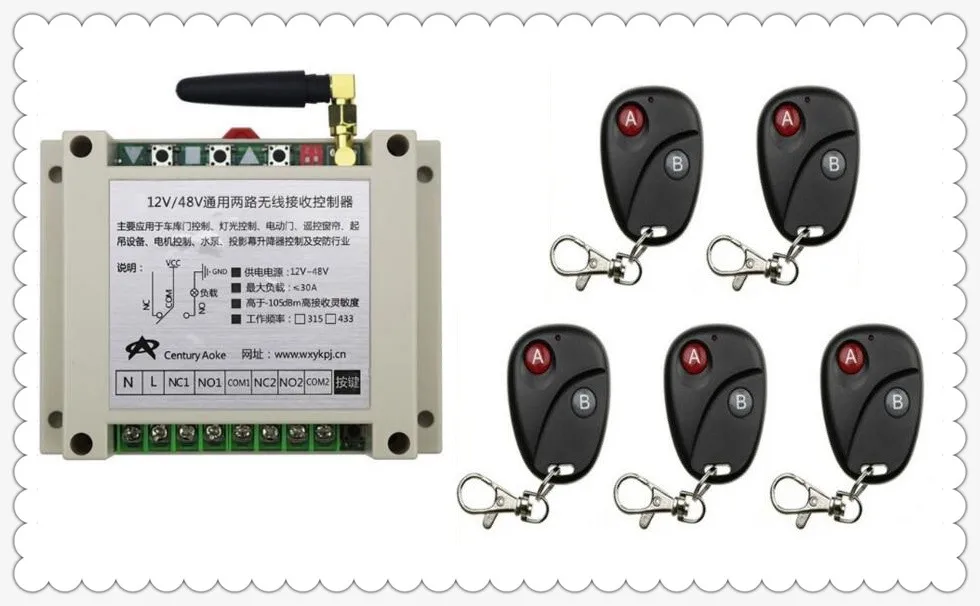 2017 New DC12V 24V 36V 48V 10A 2CH 2Channe RF wireless remote control switch System, 5 X Transmitter + 1 X Receiver,315/433 MHZ
2017 New DC12V 24V 36V 48V 10A 2CH 2Channe RF wireless remote control switch System, 5 X Transmitter + 1 X Receiver,315/433 MHZ
