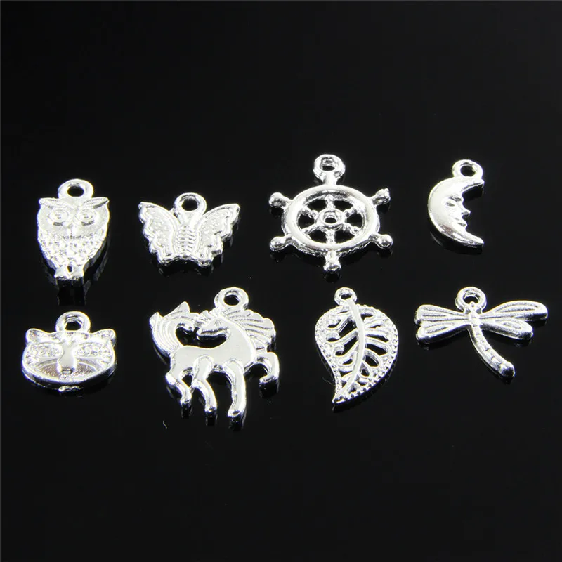  50Pcs Mixed Metal charms tibetan silver-color big hole bead charm pendants fits European bracelets jewelry making | Украшения и