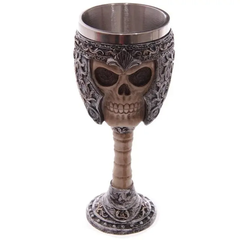 

Resin Stainless Steel Skull Knight Mug 3D Multi Skull & Spine Goblet Horror Decor Cup for Halloween Bar Party