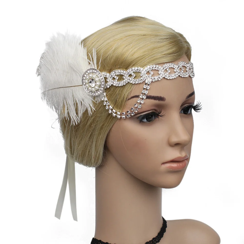 1920s Flapper Headpiece с перьями в винтажном стиле Женская кисточка большой фотоэлемент |