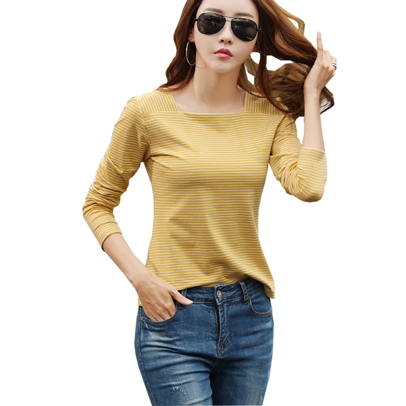 Shintimes Long Sleeve Cotton T Shirts Women 2020 Autumn Vogue Striped Slim T-shirt Square Collar Tee Shirt Femme Laides Tops
Shintimes Long Sleeve Cotton T Shirts Women 2020 Autumn Vogue Striped Slim T-shirt Square Collar Tee Shirt Femme Laides Tops