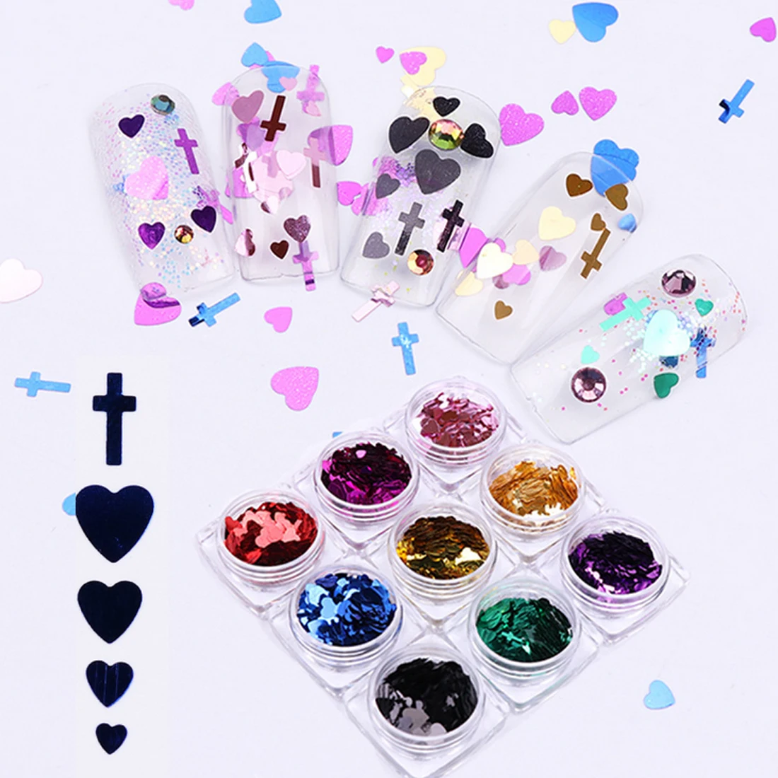 1 Box 12 Colors Mix Size Heart Shape Nail Sequins Cross Shape Flakes Pink Purple Glitter Paillette Manicure Nail Art Decoration
1 Box 12 Colors Mix Size Heart Shape Nail Sequins Cross Shape Flakes Pink Purple Glitter Paillette Manicure Nail Art Decoration