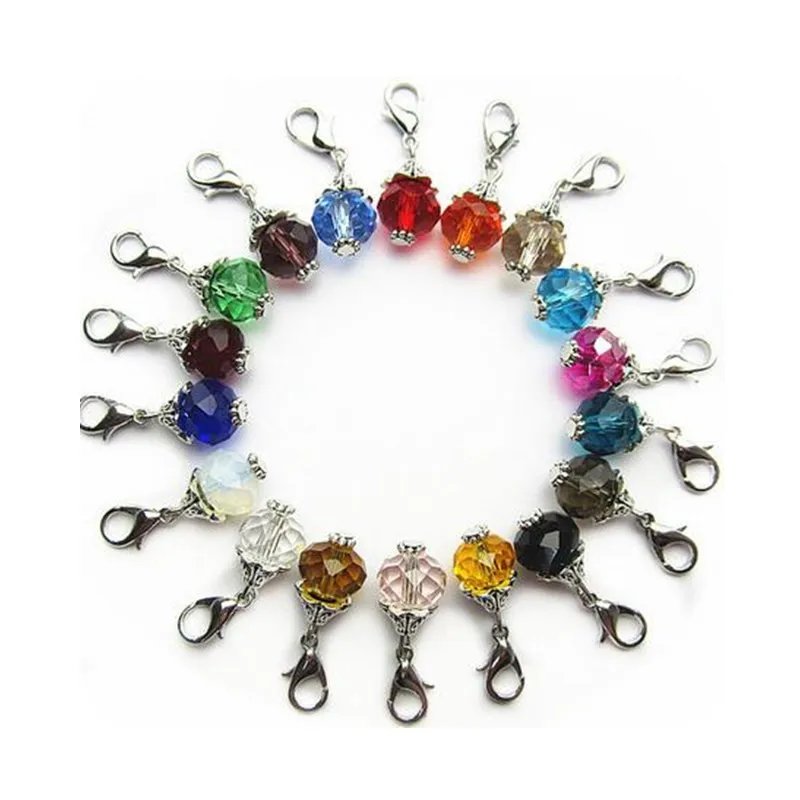 

Hot selling 36pcs/lot mix 18 Colors Birthstone Crystal Dangle Charms Lobster Clasp Charms For Bracleet Necklace DIY Jewelry