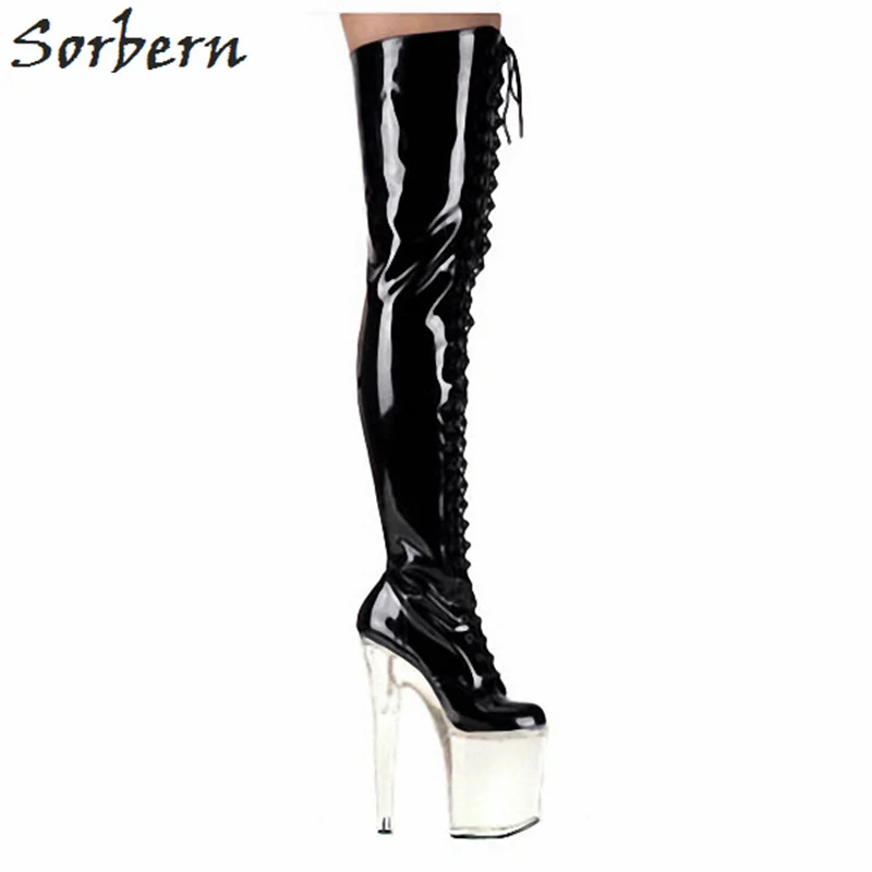 Sorbern Black Shiny Thigh High Boots Lace Up Platform Lady Shoes Women 20Cm/10Cm Clear High Heels Thick Heels Fetish Shoes
Sorbern Black Shiny Thigh High Boots Lace Up Platform Lady Shoes Women 20Cm/10Cm Clear High Heels Thick Heels Fetish Shoes