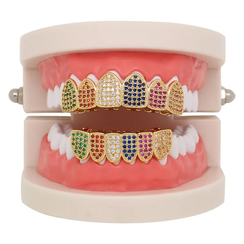 Hip Hop Grills Gold Silver Color Iced Out Micro Pave Colorful Full CZ Teeth Grillz Top Bottom Tooth Caps For Men Women Jewelry
Hip Hop Grills Gold Silver Color Iced Out Micro Pave Colorful Full CZ Teeth Grillz Top Bottom Tooth Caps For Men Women Jewelry