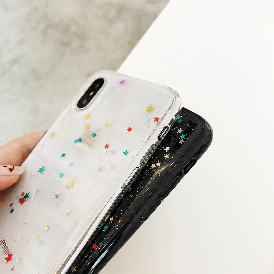 

Qianliyao For iphone 12 11 Pro Max XS Max XR Case Bling Colorful Star Silicon Clear Cover for iphone 6 6s 7 8 plus X SE Cases