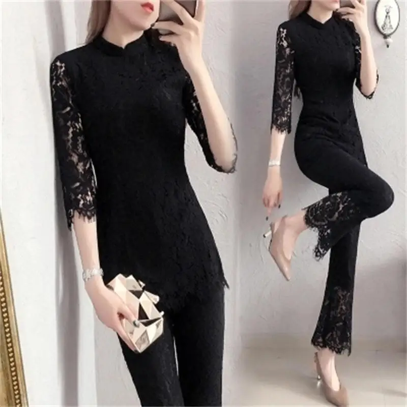 Fashion pants suit spring and summer New women's Leisure temperament seven points sleeve lace shirt Two-piece Suit women
Fashion pants suit spring and summer New women's Leisure temperament seven points sleeve lace shirt Two-piece Suit women