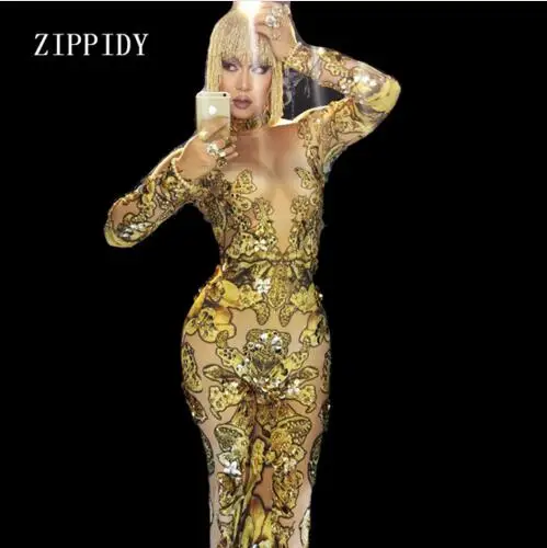 Fashion Sparkly Rhinestones Rompers Female Singer Dancer Big Pants Costume One-piece Bodysuit Nightclub Oufit Party
Fashion Sparkly Rhinestones Rompers Female Singer Dancer Big Pants Costume One-piece Bodysuit Nightclub Oufit Party