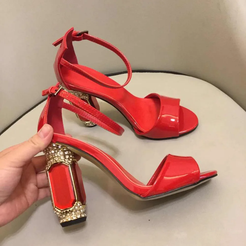 Luxury Rhinestone Heel Summer Sandals Shiny Red Leather Open Toe Shoes Ankle Strap Party Shoes Women
Luxury Rhinestone Heel Summer Sandals Shiny Red Leather Open Toe Shoes Ankle Strap Party Shoes Women
