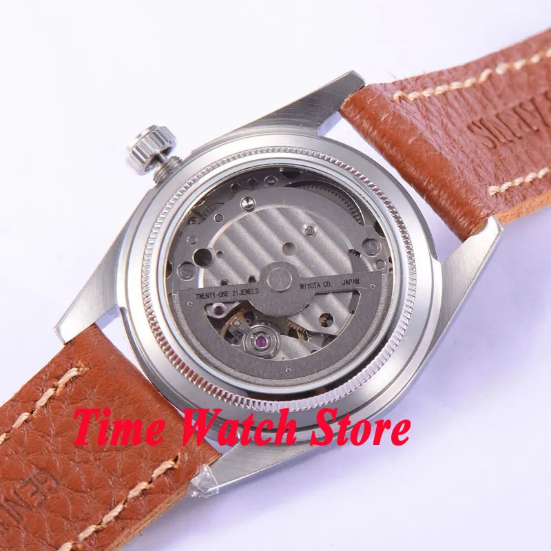 Parnis 36mm Miyota White dial date Luminous sapphire glass leather strap Automatic mechanical Men's watches women 535
Parnis 36mm Miyota White dial date Luminous sapphire glass leather strap Automatic mechanical Men's watches women 535