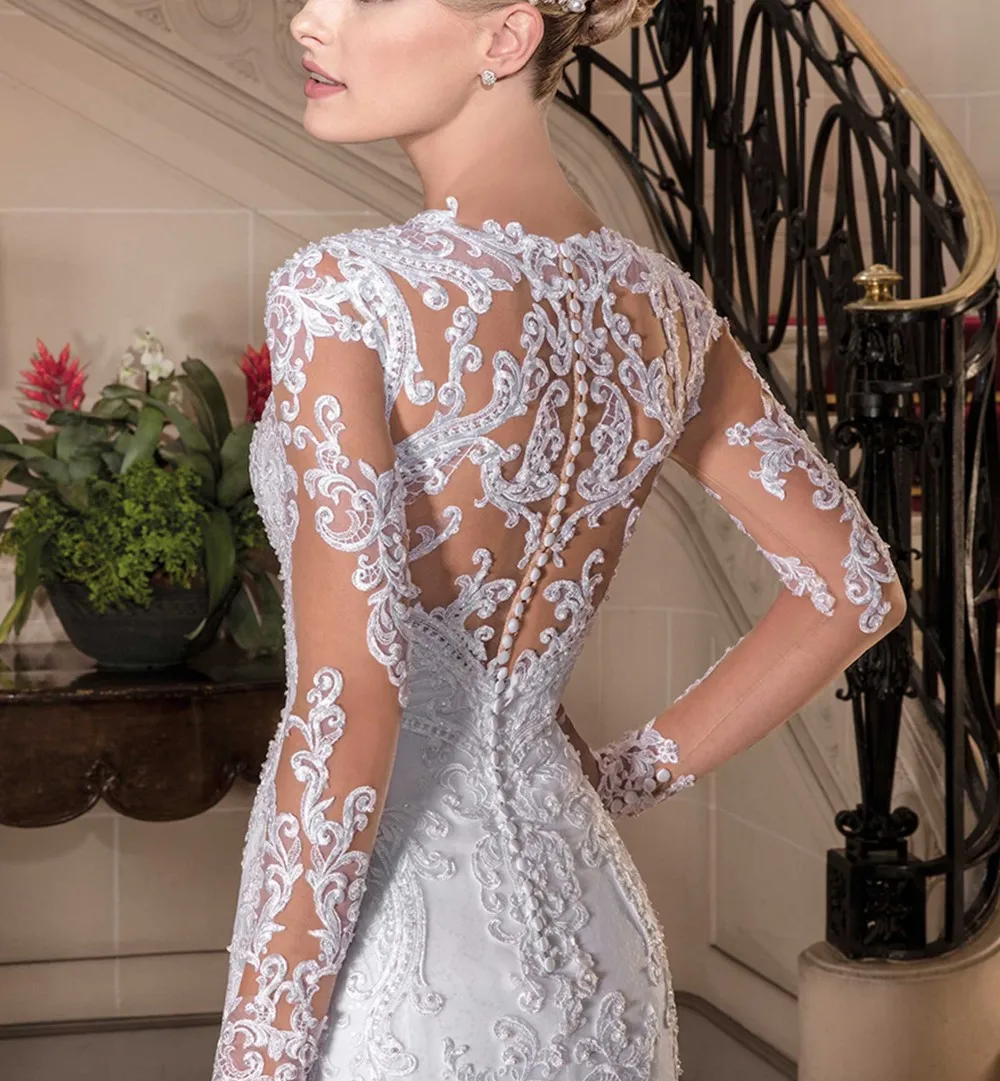 Vestido de noiva Long Sleeves Mermaid Wedding Dress Unique Lace Pearls Bride Dress 2018 Trouwjurk Chapel Train Abiti da sposa
Vestido de noiva Long Sleeves Mermaid Wedding Dress Unique Lace Pearls Bride Dress 2018 Trouwjurk Chapel Train Abiti da sposa