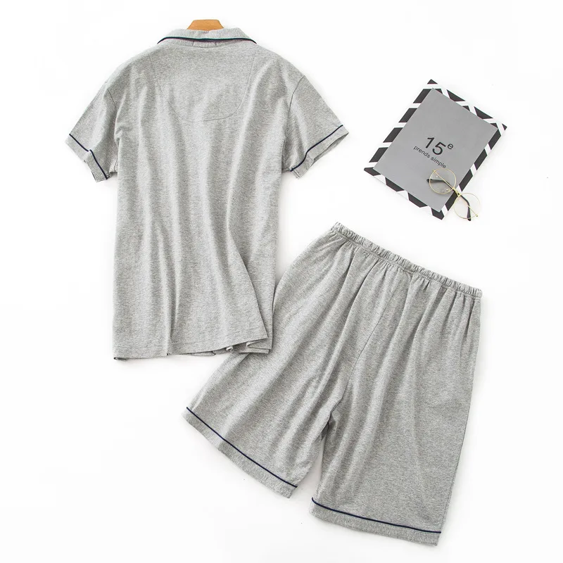 2019 Summer Men's Casual Pajama sets Men Turn-down Collar shirt & half pants Male 100% Cotton sleepwear suit Plus size XL | Мужская