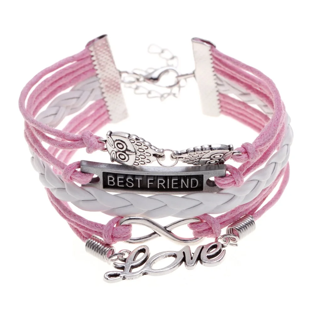 2016 розовый плетеный ЛУЧШИЙ ДРУГ браслет Мебиуса pulseira feminina bralseira мужской сова День