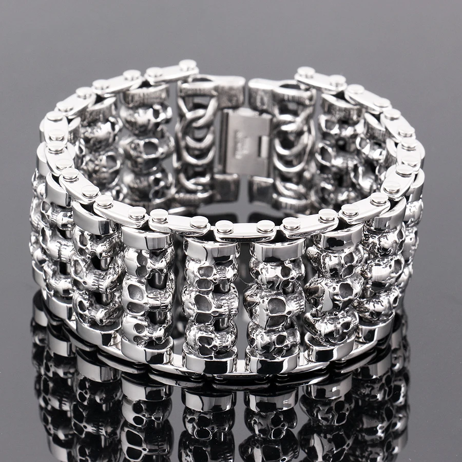 The New 316L Stainless Steel 35mm Huge Heavy Solid Silver Men's Skeleton Skull bracelet Ghost bangle Biker Punk Jewerly
The New 316L Stainless Steel 35mm Huge Heavy Solid Silver Men's Skeleton Skull bracelet Ghost bangle Biker Punk Jewerly