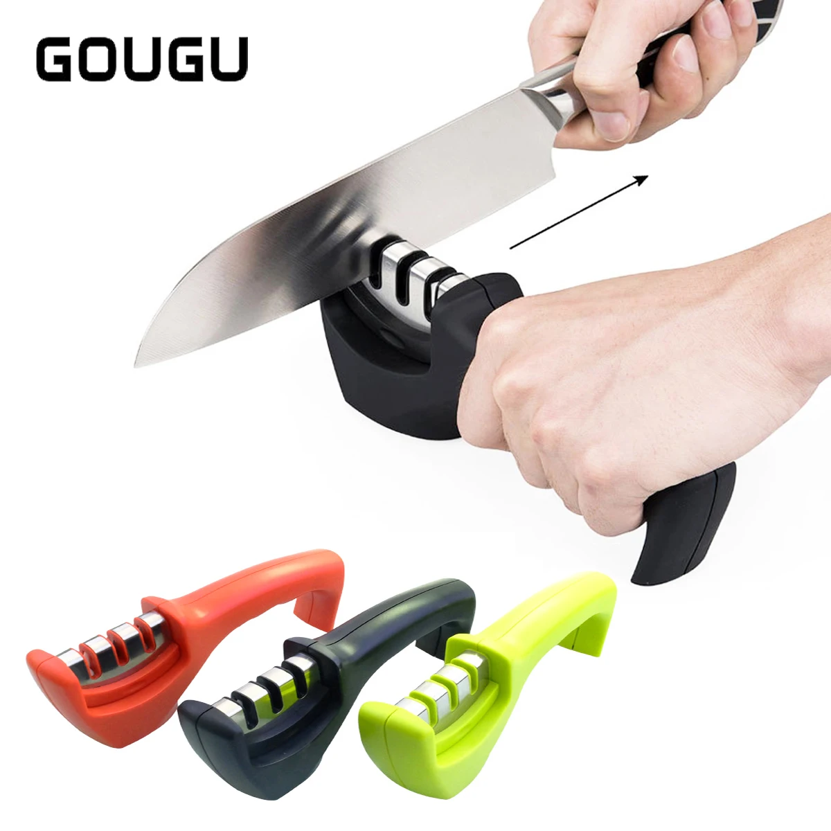 GOUGU Knife Sharpener Three Stages Tungsten Stainless Steel Diamond Ceramic Knife Sharpening Stone Kitchen Tools
GOUGU Knife Sharpener Three Stages Tungsten Stainless Steel Diamond Ceramic Knife Sharpening Stone Kitchen Tools