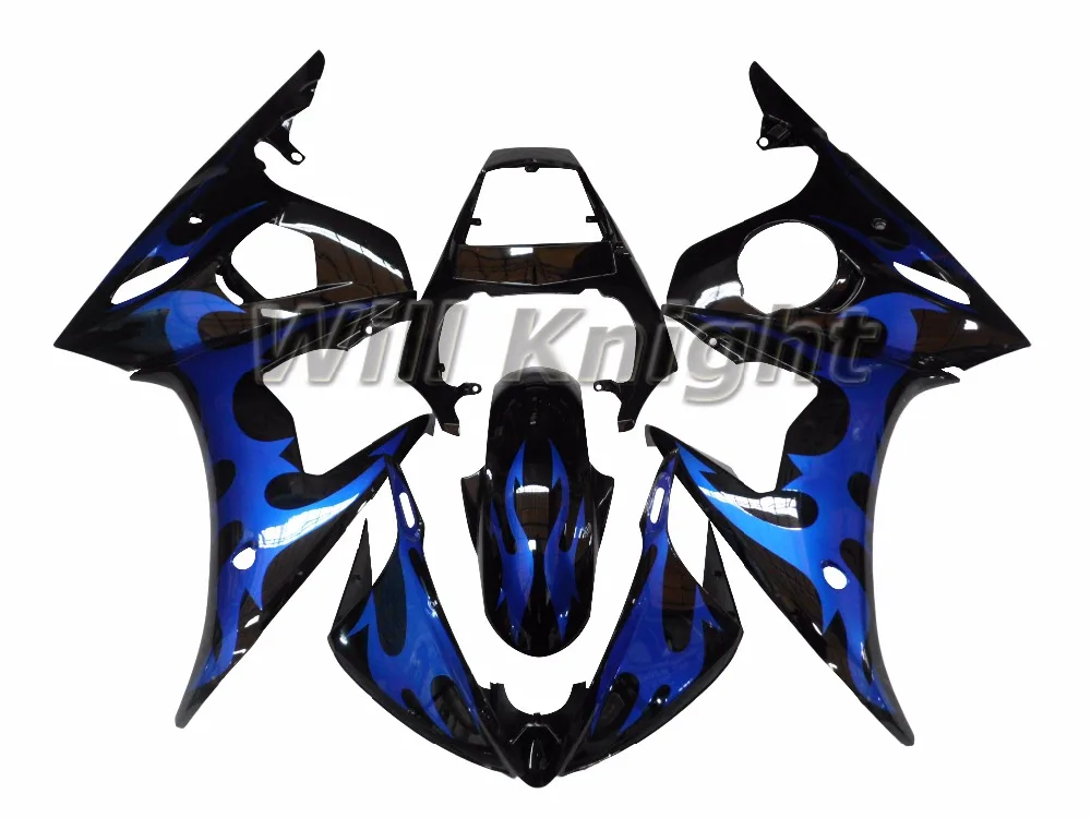 Впрыска Кузов Обтекателя Комплект для Yahama YZF R6 YZF600 2005 Черный Синим Пламенем|kit