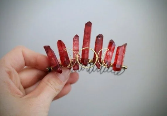 Blood Moon Triple Moon and Blood Red Crystal Mini Crown, Quartz Point Accessory, Red Celestial Hair Piece, Witch Jewelrytheof
Blood Moon Triple Moon and Blood Red Crystal Mini Crown, Quartz Point Accessory, Red Celestial Hair Piece, Witch Jewelrytheof